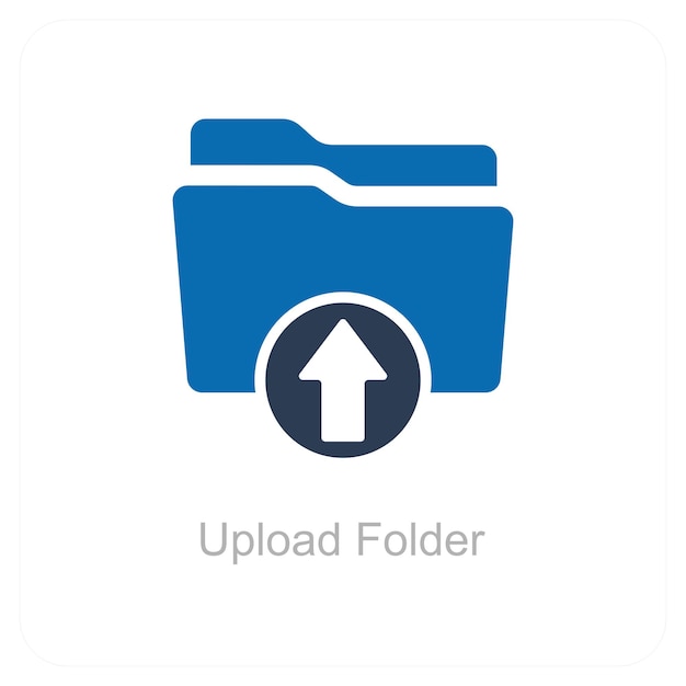 a blue and white folder that has an arrow pointing up