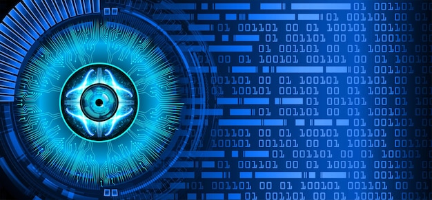 A blue and white image of a eye with numbers in the background.