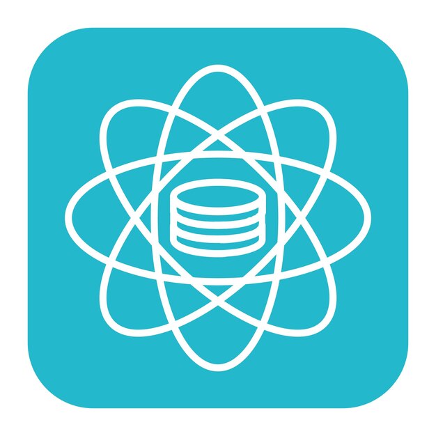 a blue and white image of an atom with a blue background