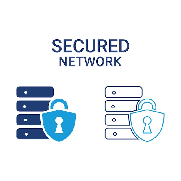 a blue and white logo with a lock and key chain