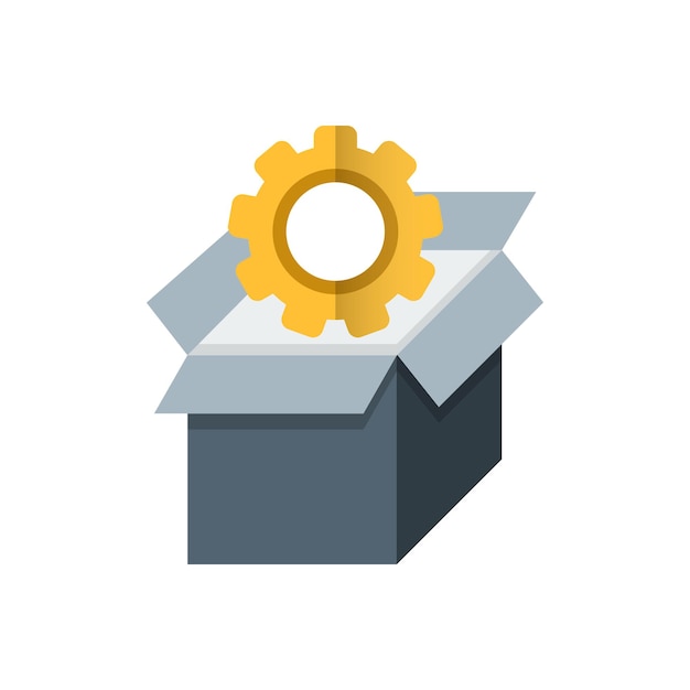 A blue box with a gear inside it.