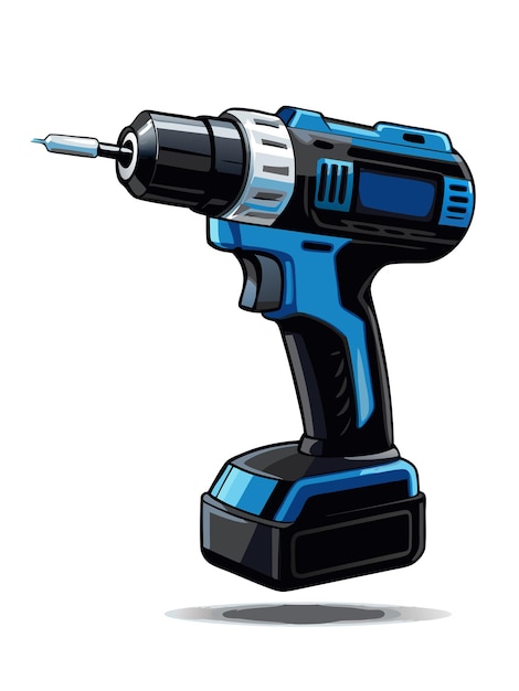 a blue electric drill with a black and blue handle