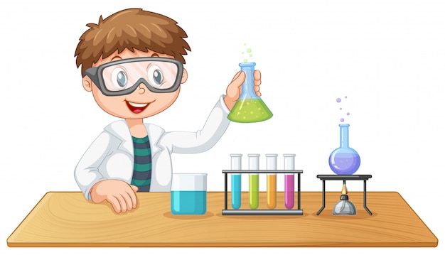 A boy in chemistry class