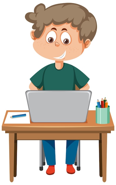 A boy sitting in front of laptop