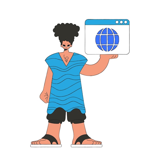 A bright and stylish illustration of a guy holding a browser window in his hands Bright trend character