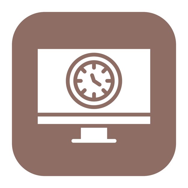 a brown and white logo with a clock on it
