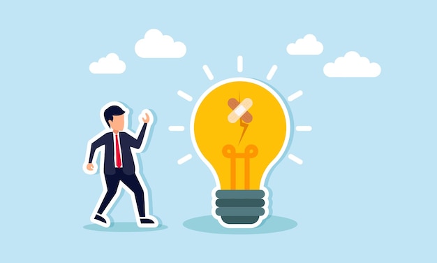A businessman just patched a broken lightbulb with tape