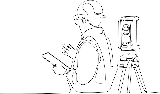 A cameraman is reading a film on a tripod.