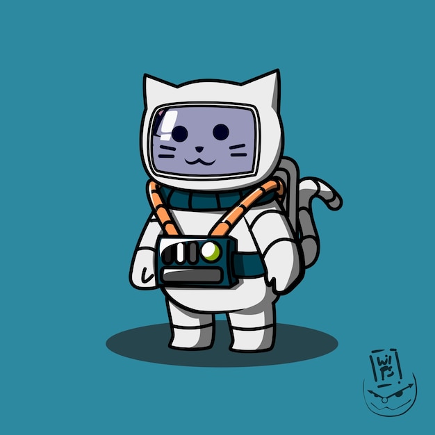 a cartoon of a astronaut with a blue background with a robot on the back