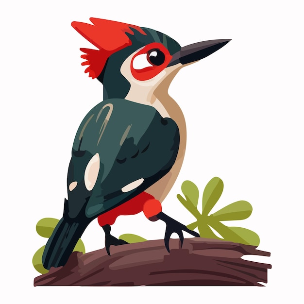A cartoon picture of a woodpecker with red on the chest and red on the chest.