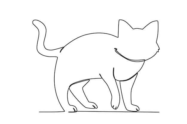 A cat facing forward International cat day oneline drawing