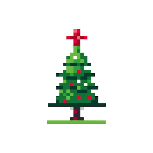 a christmas tree with a red star a pixel art rendition of a minimalist Christmas tree