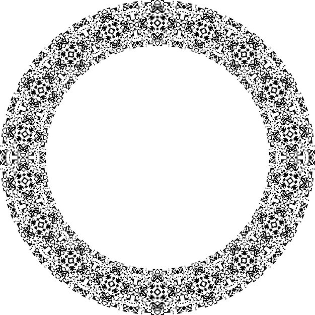 a circle with a black border and a white flower design