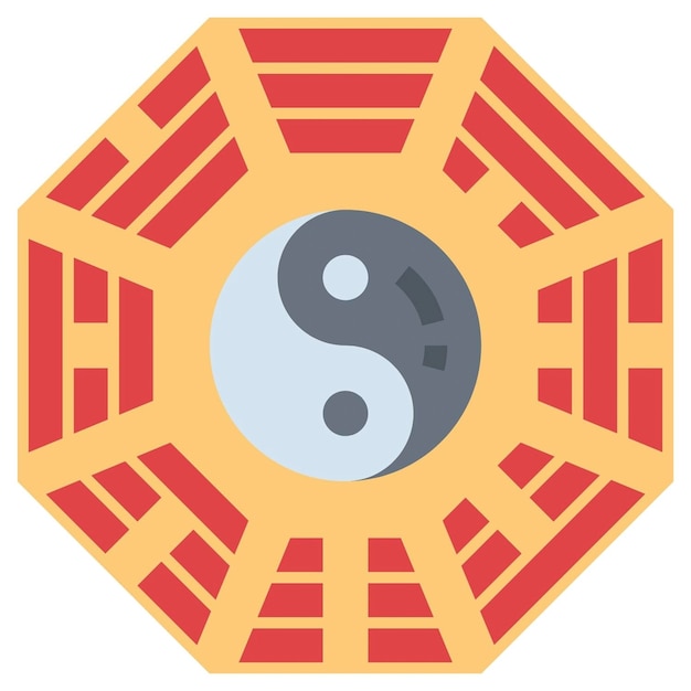 a close up of a yin and yang symbol on a yellow and red background
