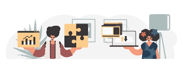 a collect of seo masters synchronization and security of data capacity concept trendy style vector illustration