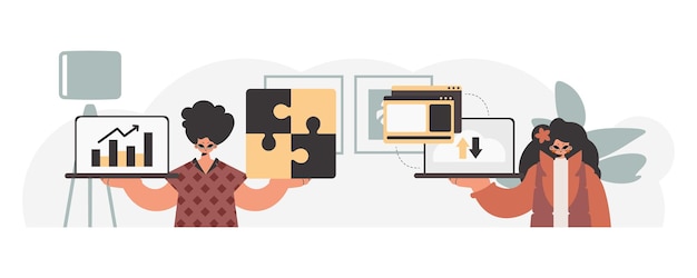 a collect of seo masters synchronization and security of information capacity concept trendy style vector illustration