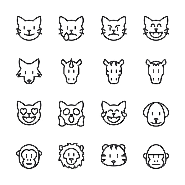 A collection of animal faces in black and white