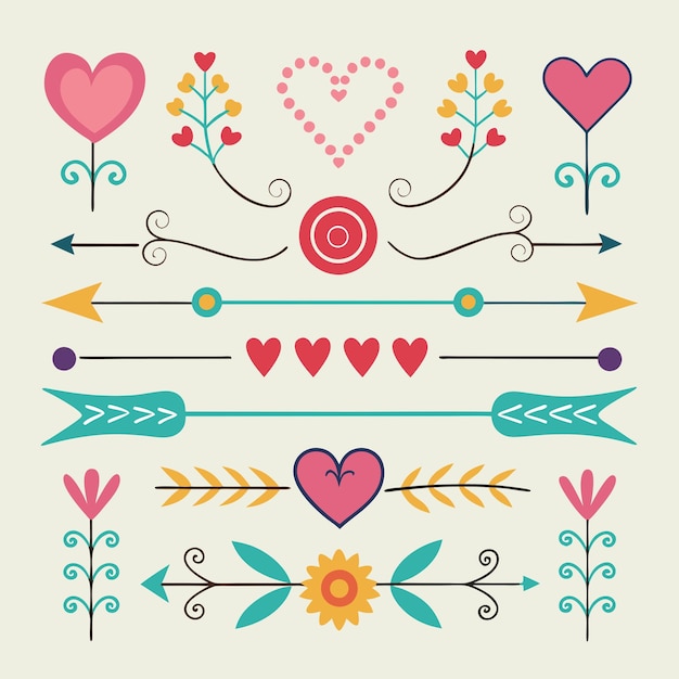 a collection of arrows and hearts with a heart and arrows