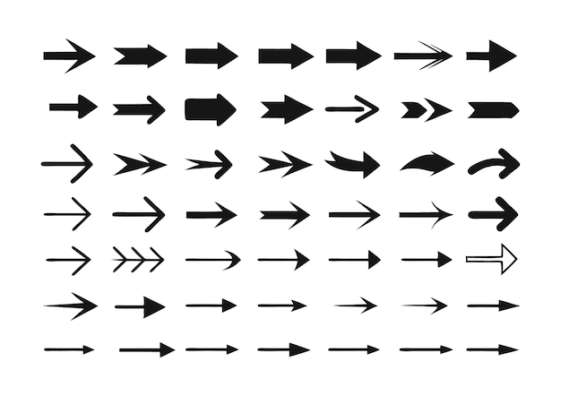 a collection of arrows with one pointing to the right