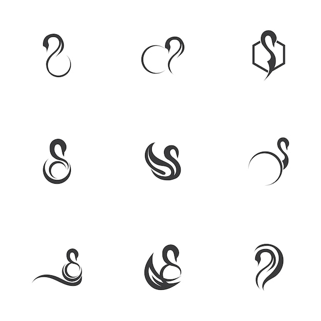 A collection of beautiful and charming swan logos and symbol icons on a white background