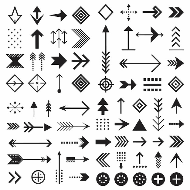 a collection of black and white arrows with arrows pointing to the right