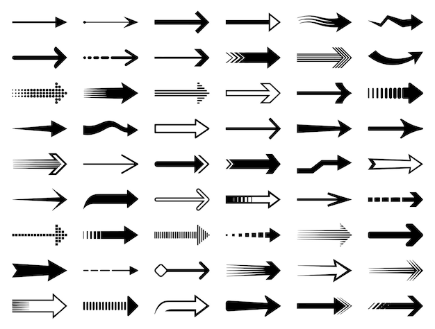a collection of black and white arrows with arrows pointing to the right