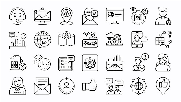a collection of black and white icons with a white background
