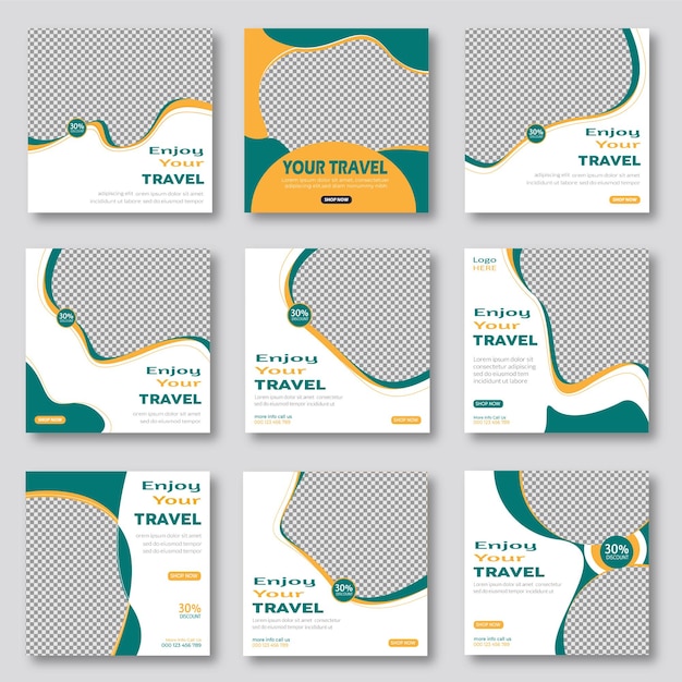 a collection of business cards including a green and yellow one that says your travel