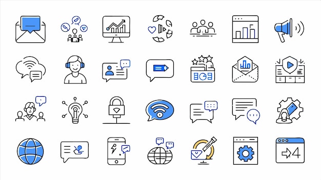 a collection of business icons including a web page and a diagram that says business