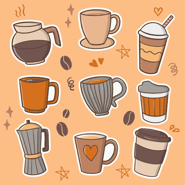 a collection of coffee cups and cups with a picture of a cup of coffee
