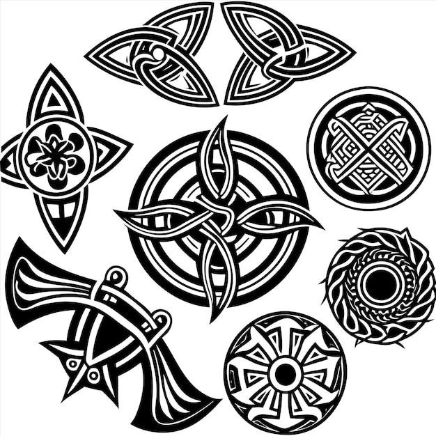 a collection of designs including a cross and a cross