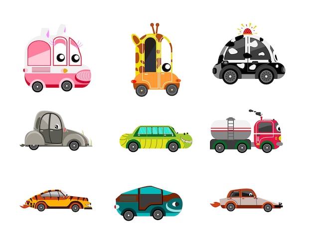 A collection of different funny cars including a car