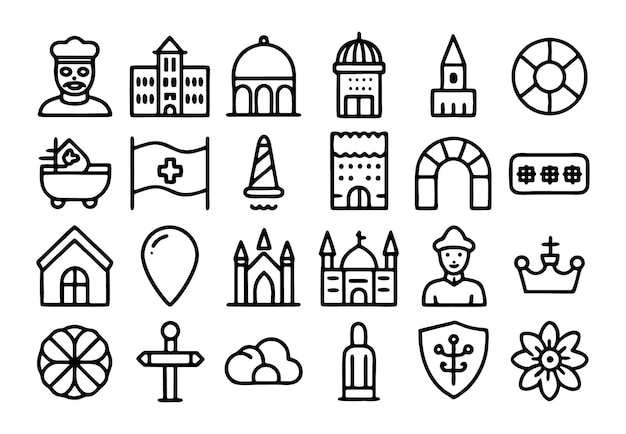 a collection of different icons including a church and a church