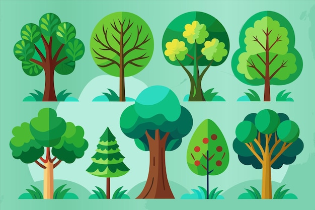 a collection of different trees and shrubs with different colors