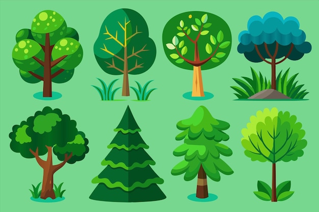 a collection of different trees including one that has different colors