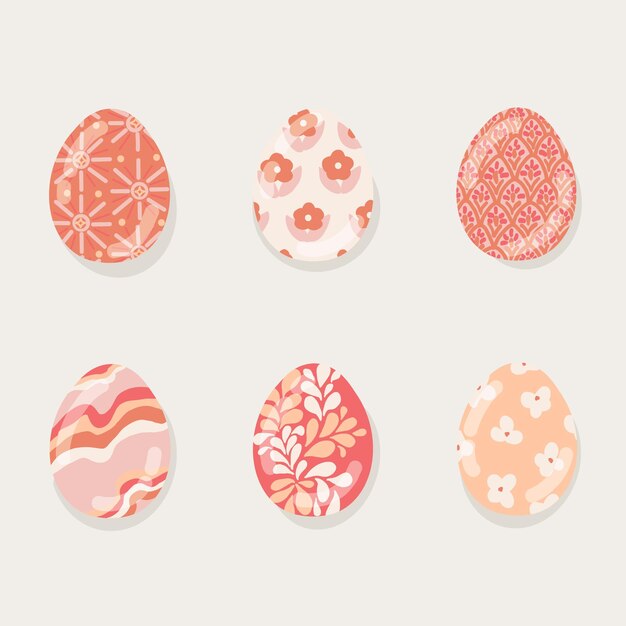 A collection of easter eggs with pink and peach pattern