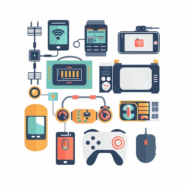 a collection of electronic devices including one that has the number 5 on it