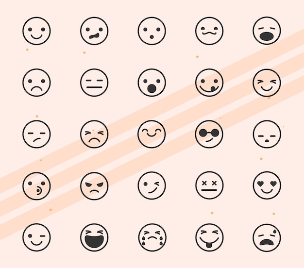 A collection of emoticon icons ideal for expressing various emotions through digital illustrations