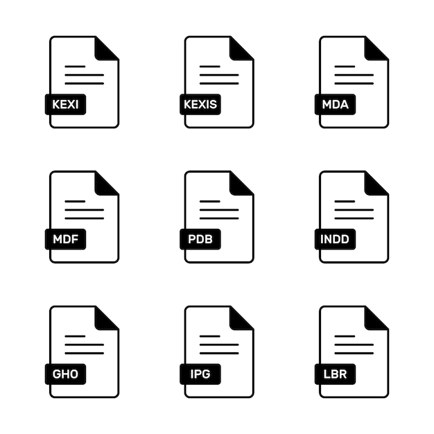 A collection of flat colorful file icons representing different document formats