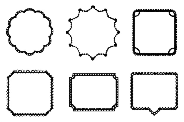 a collection of frames with a black chain and a white background