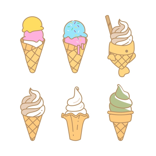 a collection of ice cream cones with different flavor icon design