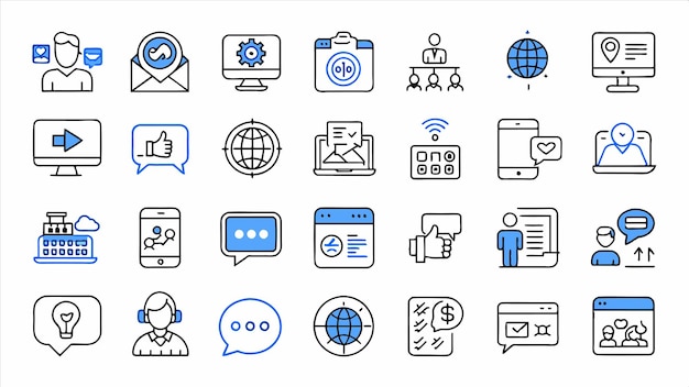 a collection of icons including a blue and black one that says internet and internet