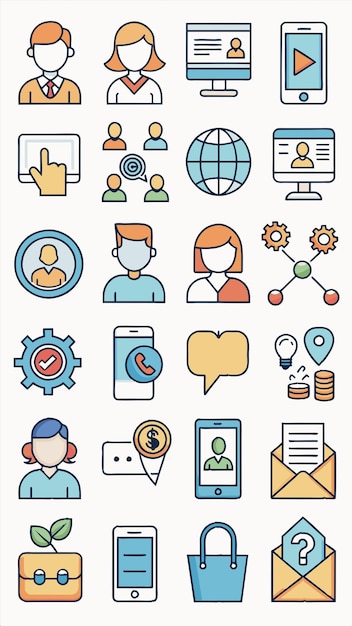 a collection of icons including a man and woman with a blue shirt that says  smart