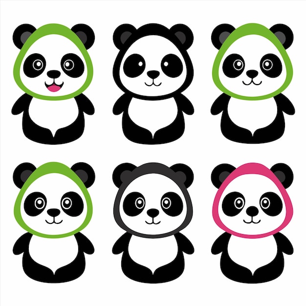 a collection of pandas with different colors and shapes
