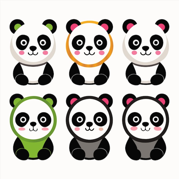 a collection of pandas with different colors and shapes