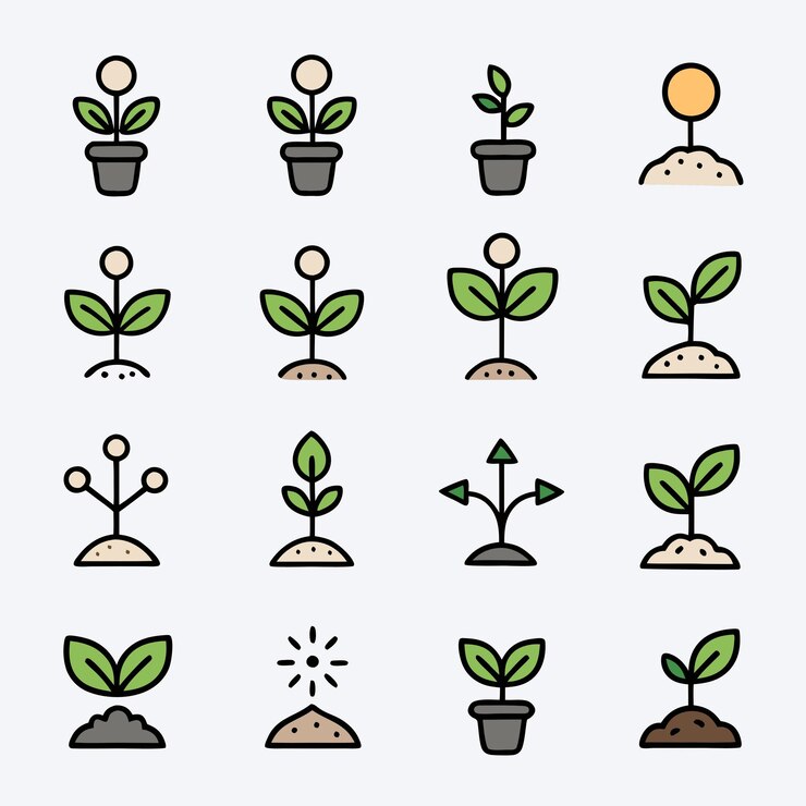 a collection of plants with the word pot on them