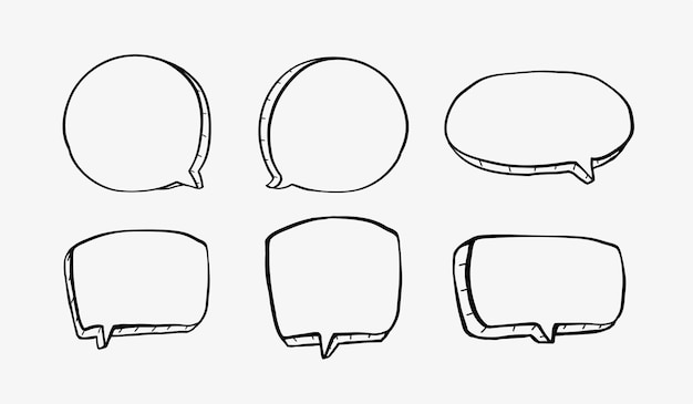 A collection of simple lines hand drawn speech bubbles in various shapes Set of simple of hand drawn speech bubbles in various sizes and shapes Set of simple lines hand drawn speech bubbles
