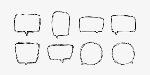 A collection of simple lines hand drawn speech bubbles in various shapes Set of simple of hand drawn speech bubbles in various sizes and shapes Set of simple lines hand drawn speech bubbles