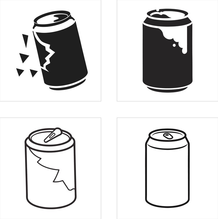 A collection of soda can illustrations featuring black silhouettes and clean line art styles