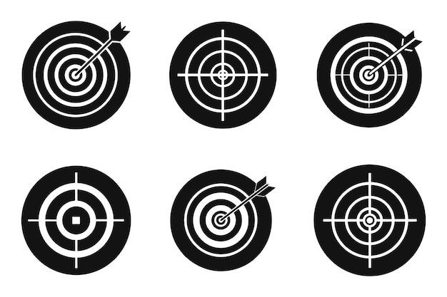 a collection of target silhouette outline icons with flat vector illustration